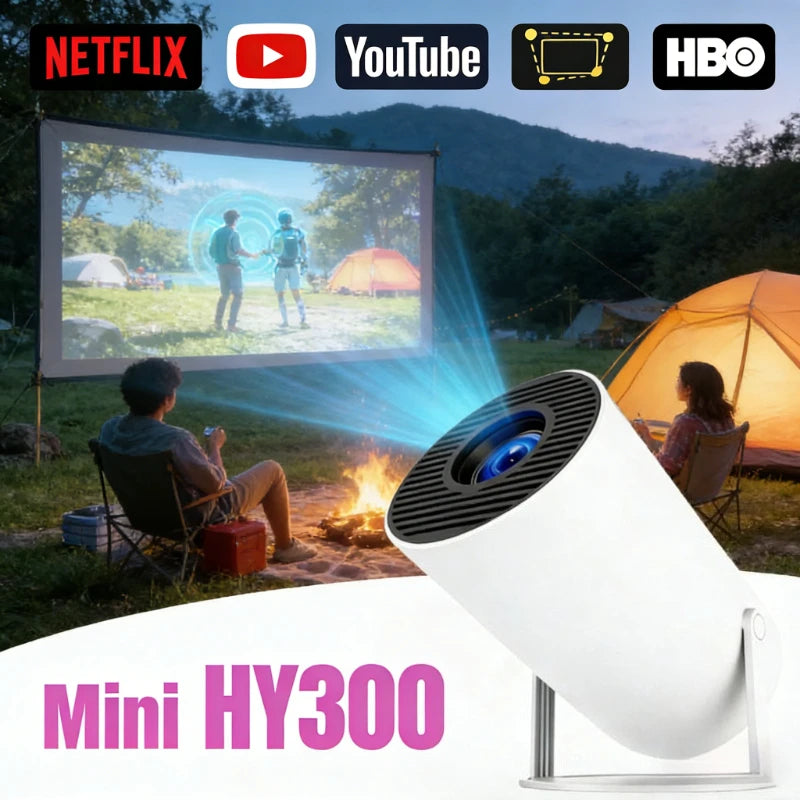 Home Theater Portable Projector 2025 MINI HY300 4K Ultra HD 300ANSI Android 11 BT54 with Electronic Focus and Built in Speaker